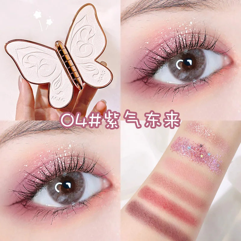 AGAG Brand 6 Colors Eyeshadow Palette – Butterfly Eye Shadow Lucky Koi Pearl Sequins Glitter Matte Makeup Plate Glitter Eyeshadow | Irresistible Color for Eyes That Mesmerize