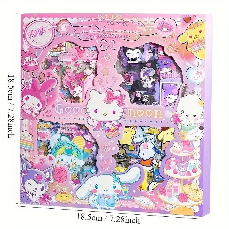 Hello Kitty Sanrio Non-Repeating 100-Piece Sticker Set – Cinnamoroll, Kuromi, Waterproof Kawaii Stickers in Gift Box for Birthdays & Stationery Lovers