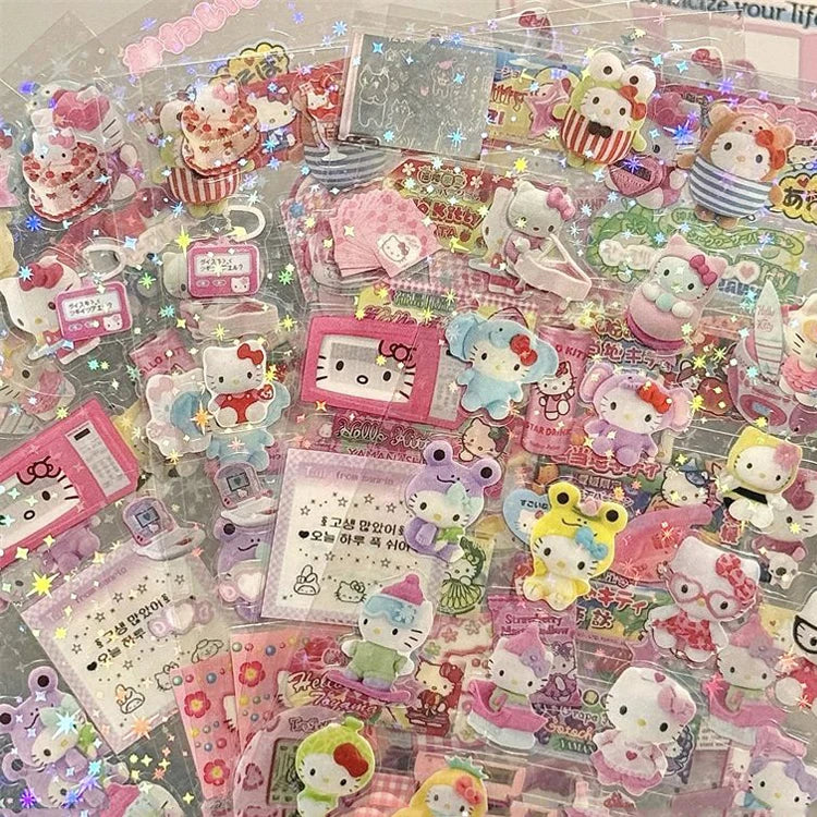 5pcs Hello Kitty & Rilakkuma Holographic Laser Stickers – Die-Cut Kawaii Anime Stickers for Journals, Laptops, & Collectors