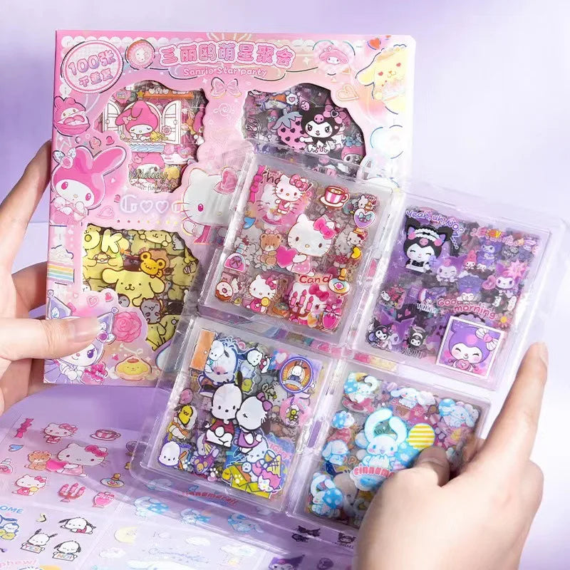 Hello Kitty Sanrio Non-Repeating 100-Piece Sticker Set – Cinnamoroll, Kuromi, Waterproof Kawaii Stickers in Gift Box for Birthdays & Stationery Lovers