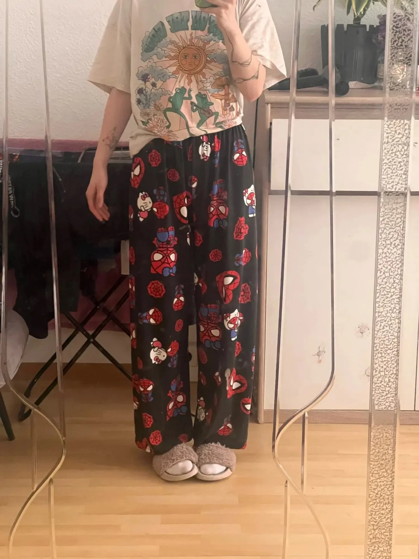 π©· Hello Kitty x Spider-Man Y2K Anime Pajama Pants β Cozy Cartoon Slacks for Couples, Girls, and Gift Giving