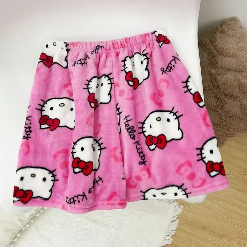 Sanrio Hello Kitty Y2K Kawaii Anime Flannel Pajamas – Women’s Warm Fleece Cartoon Home Pants for Autumn & Winter Comfort
