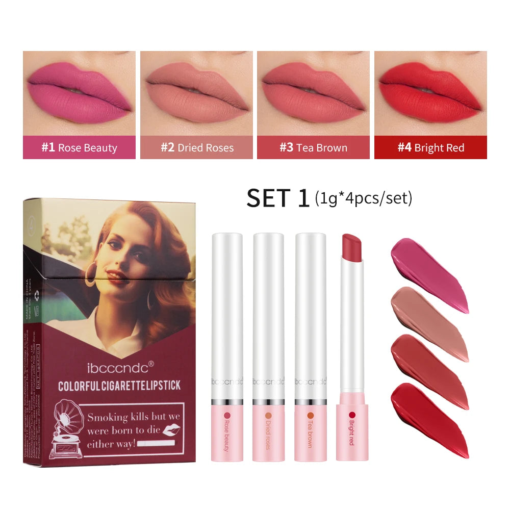 π₯ 4 PCS Cigarette Lipstick Set β Long-Lasting Matte Lip Gloss That Turns Heads All Day! πβ¨