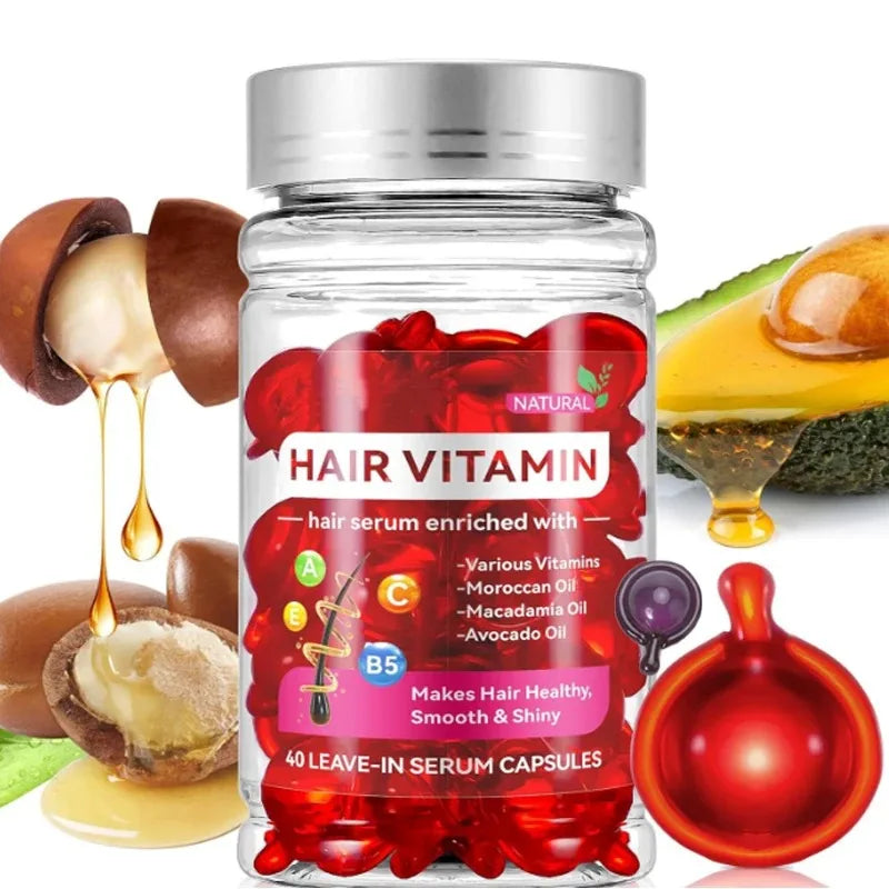 🧴 Transform Your Hair Instantly – Moroccan Agam Vitamin Oil Capsules for Silky, Damage-Free Hair (40 Count)
