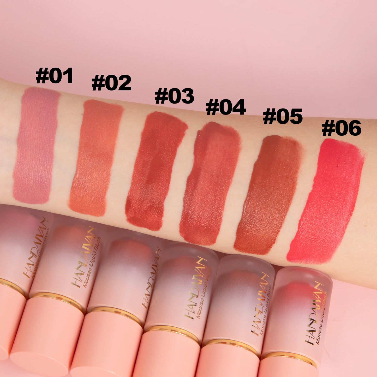 HANDAIYAN 6-Color Matte Liquid Blush β Long-Lasting, Waterproof Formula with Built-In Sponge Applicator