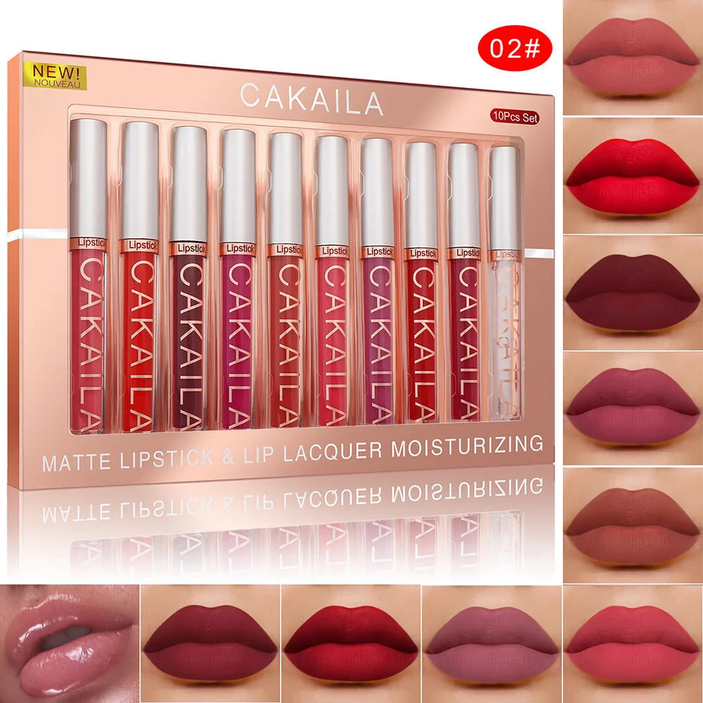 CAKAILA 10pcs Nude Lip Gloss Matte Velvet Lipstick Set