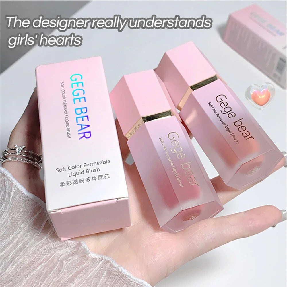Gege Bear Liquid Blush Cream – 6 Colors, Smooth Velvet Matte Pink Blusher, Natural & Easy to Blend