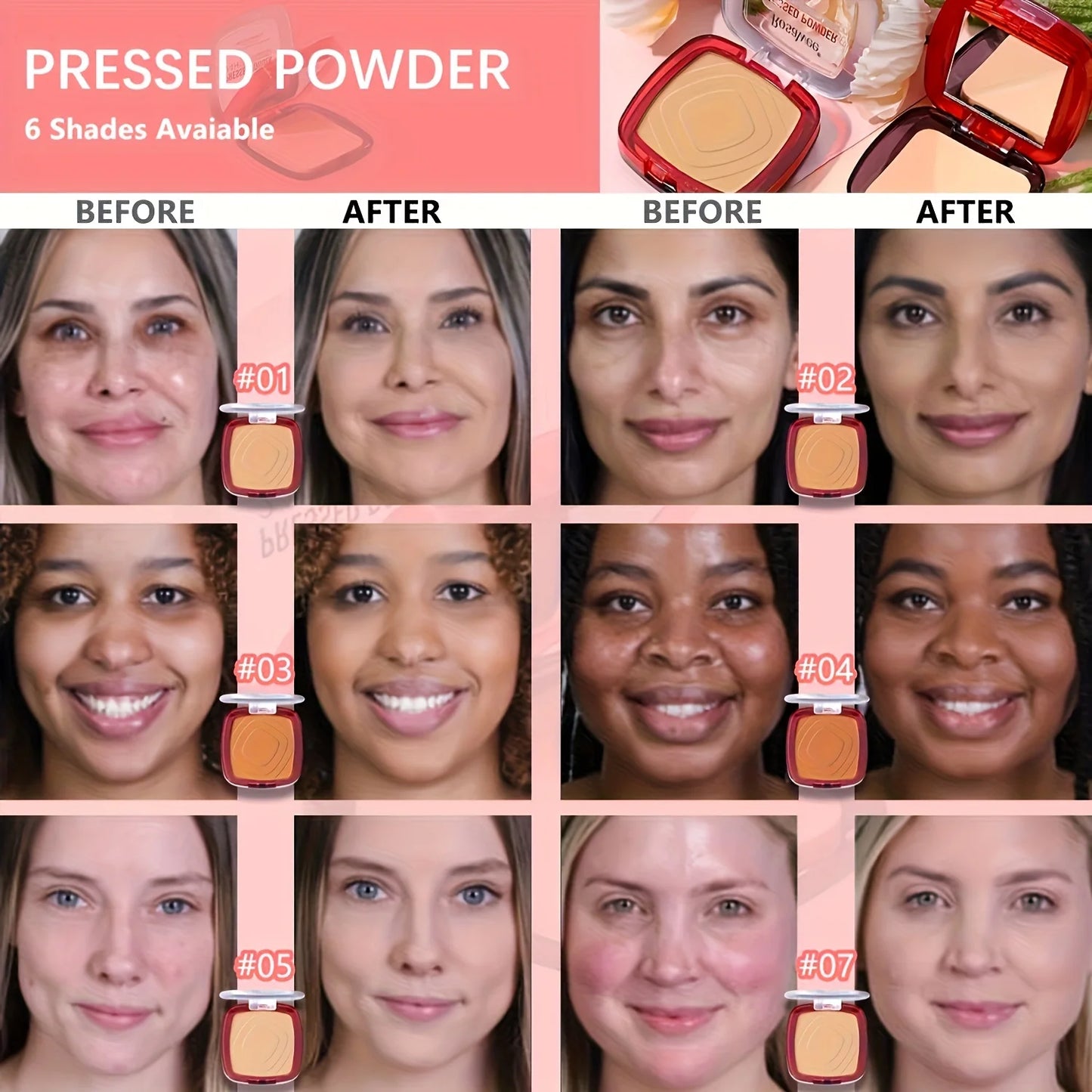 ✨ Matte Full Coverage Pressed Powder Foundation – 24H Shine Control, Weightless Finish & Puff Applicator Included