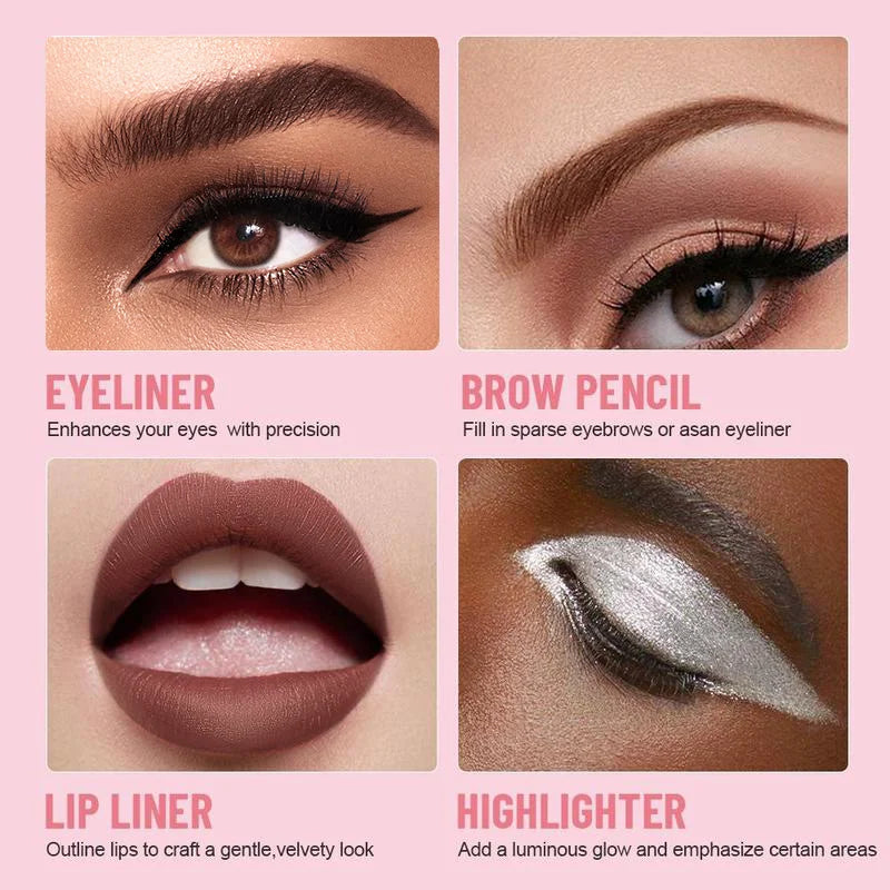 4-in-1 Multi-Functional Lip Liner, Eyeliner & Eyebrow Pencil – 4-Color Set for Full-Face Precision Beauty