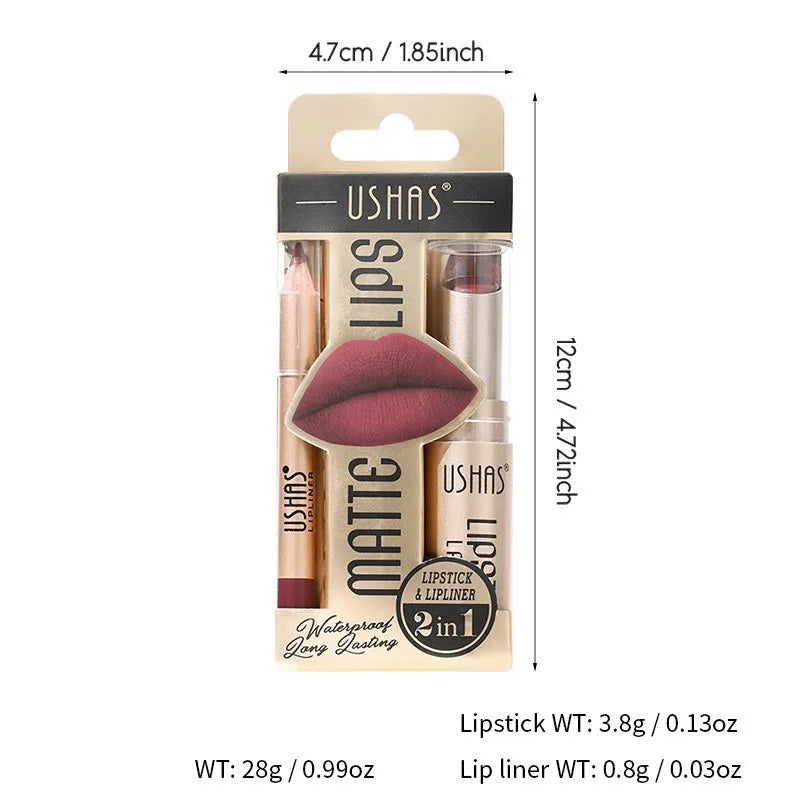 USHAS 12 Color Lip Liner + Lipstick Set – Effortless Matte Perfection, Long-Lasting Nude & Red Shades That Command Attention