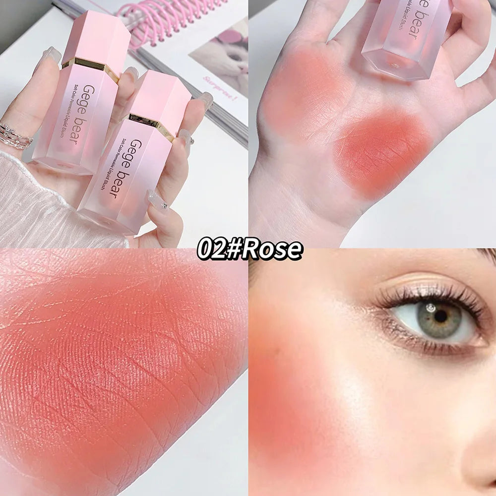Gege Bear Liquid Blush Cream – 6 Colors, Smooth Velvet Matte Pink Blusher, Natural & Easy to Blend