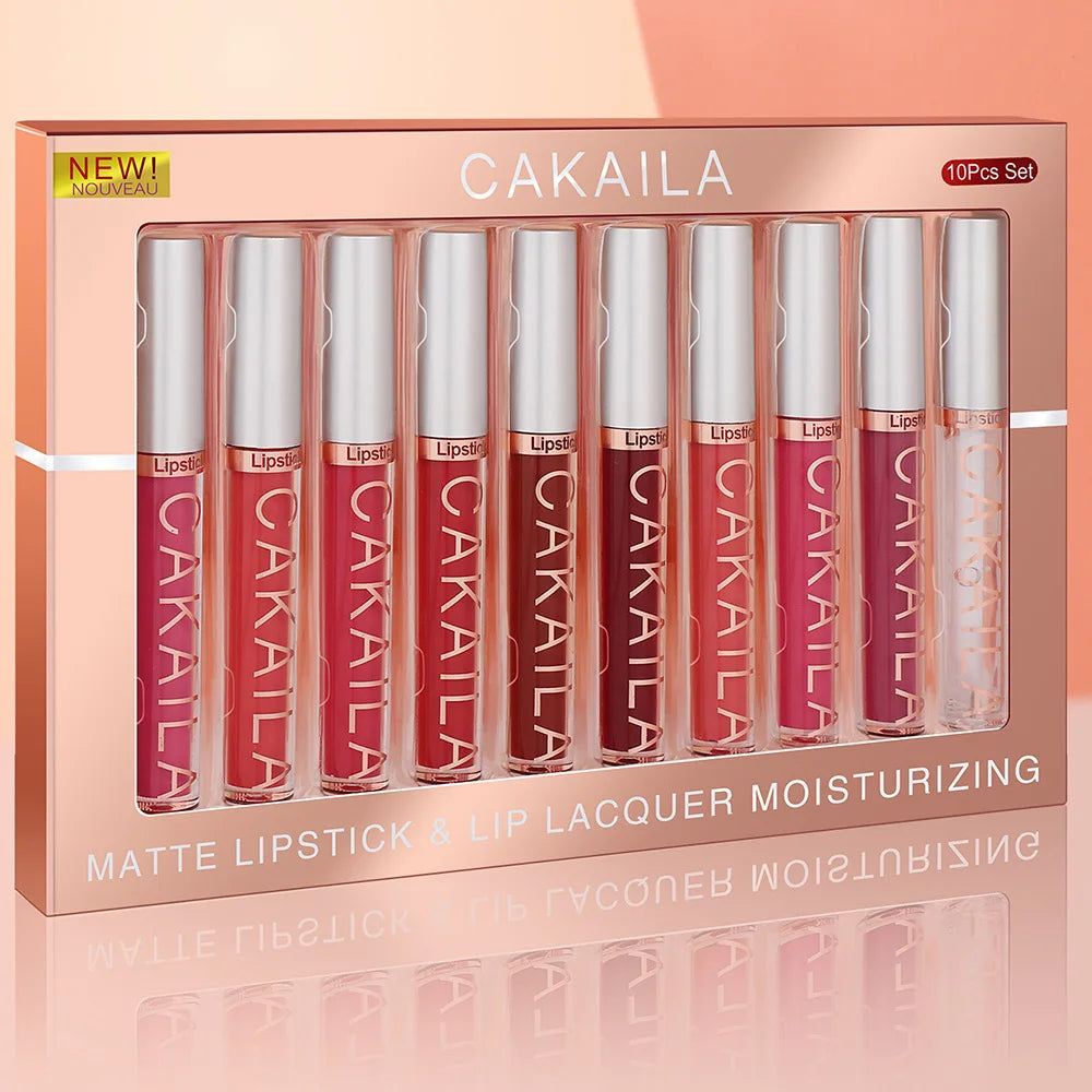 CAKAILA 10pcs Nude Lip Gloss Matte Velvet Lipstick Set