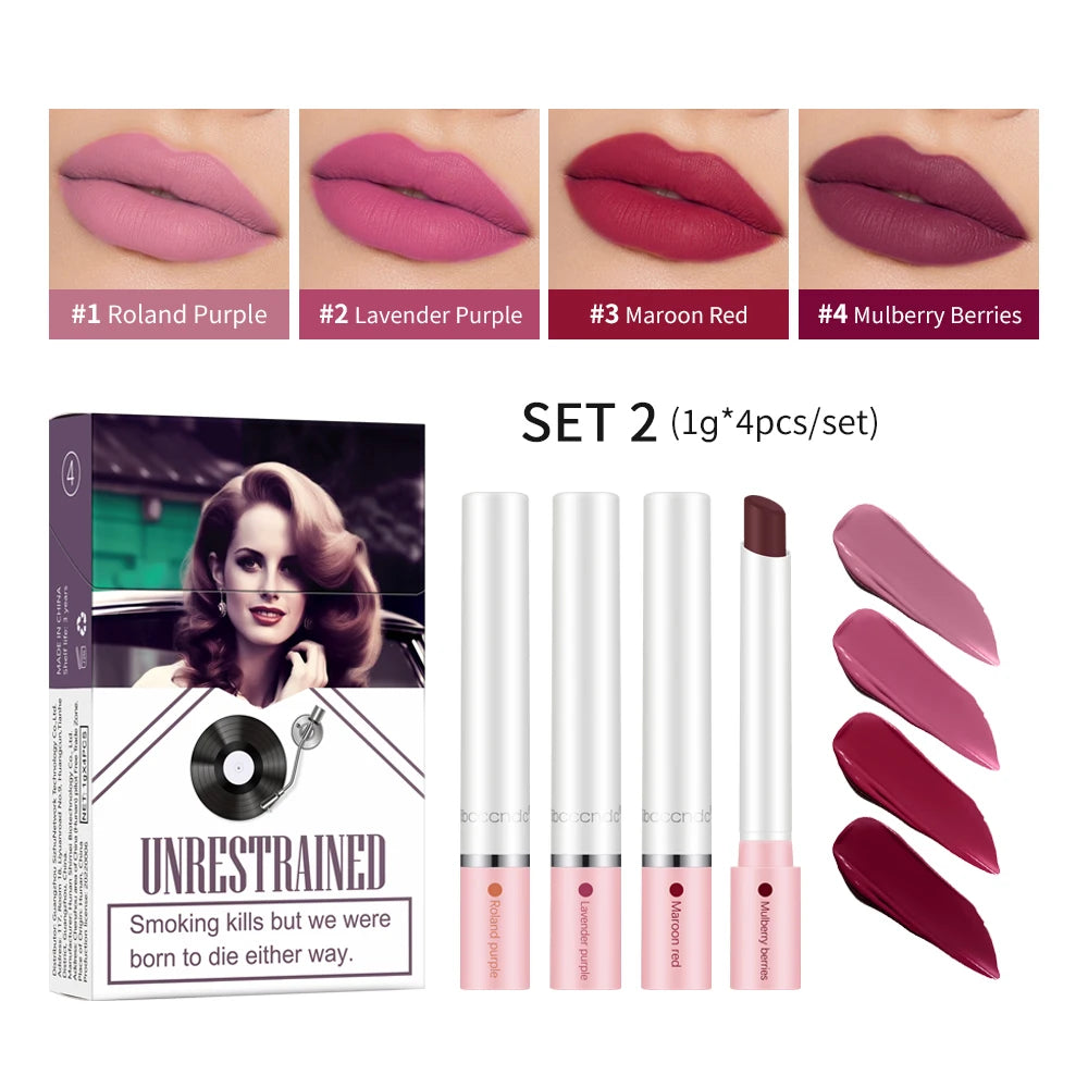 π₯ 4 PCS Cigarette Lipstick Set β Long-Lasting Matte Lip Gloss That Turns Heads All Day! πβ¨