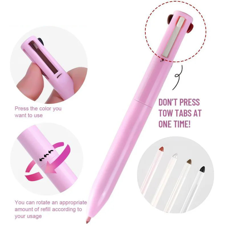 4-in-1 Multi-Functional Lip Liner, Eyeliner & Eyebrow Pencil – 4-Color Set for Full-Face Precision Beauty