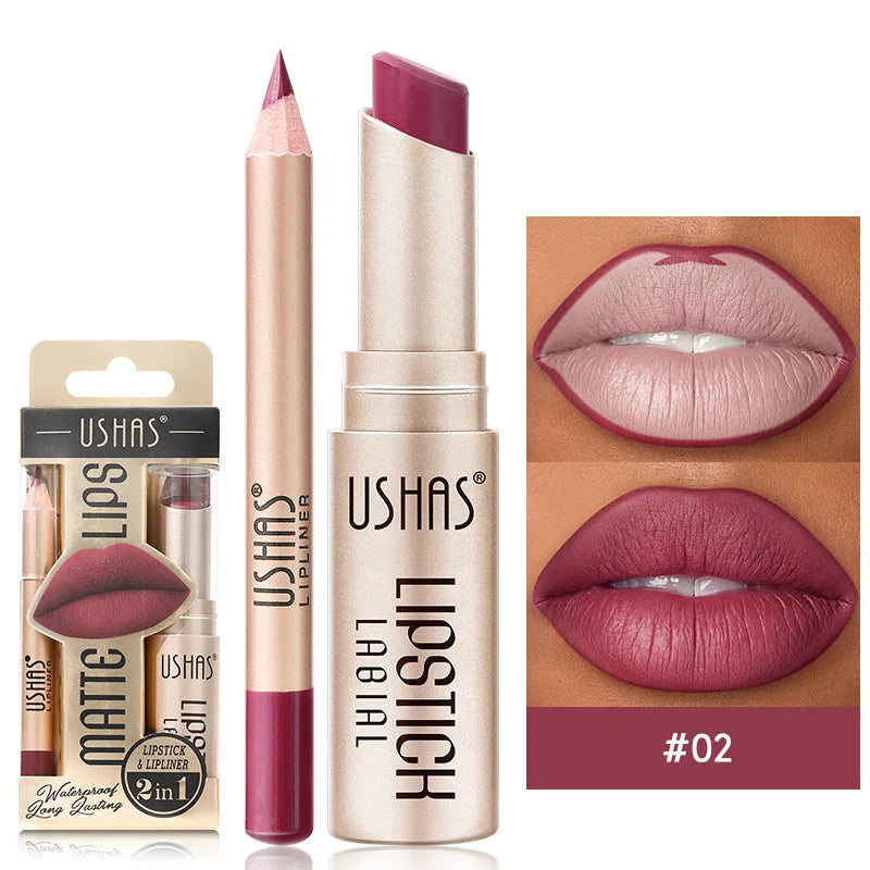 USHAS 12 Color Lip Liner + Lipstick Set – Effortless Matte Perfection, Long-Lasting Nude & Red Shades That Command Attention
