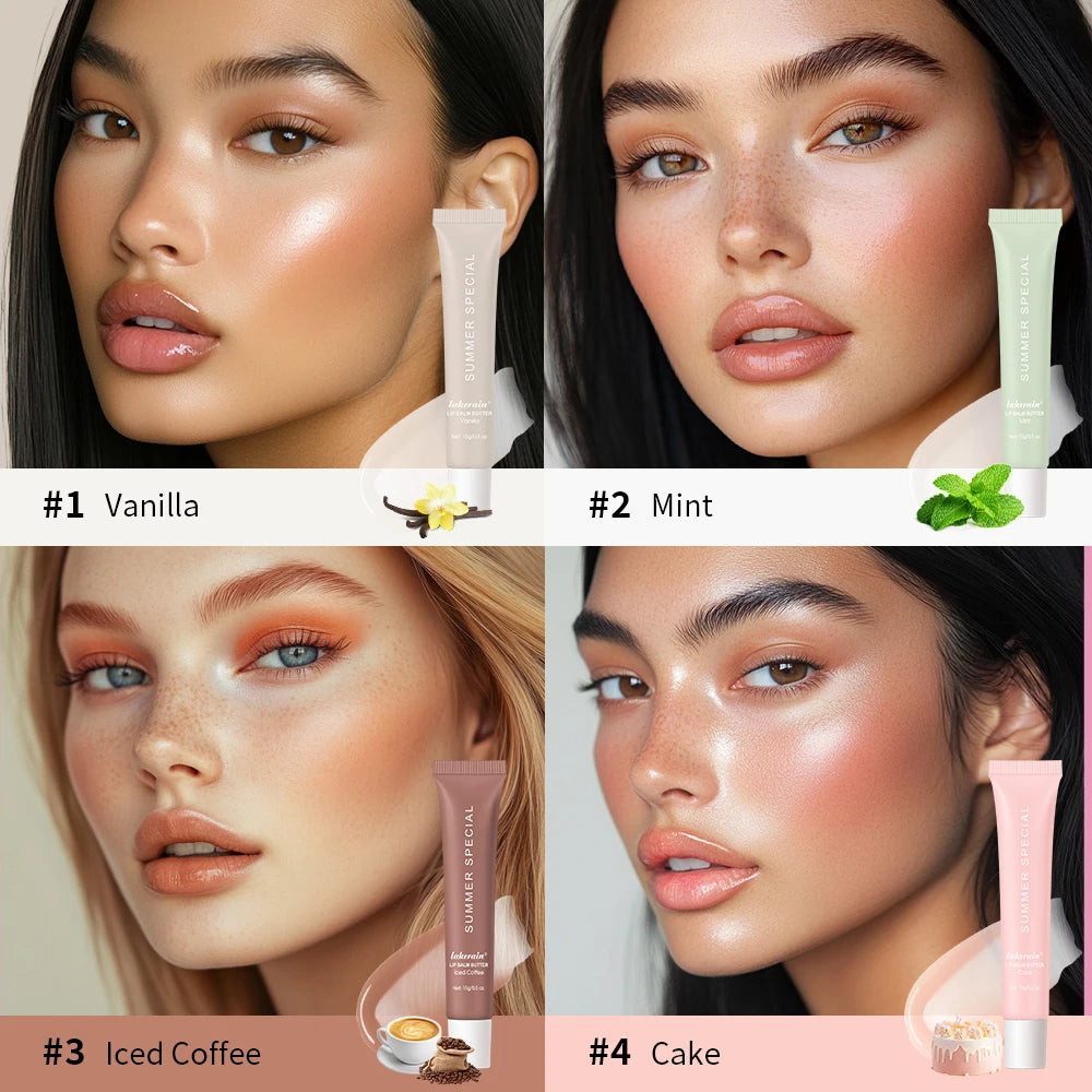 Summer Lip Balm Gloss – Moisturizing Mirror Lip Oil with Vanilla, Mint, Iced Coffee & Cake Scents | Transparent Shine & Nourishment