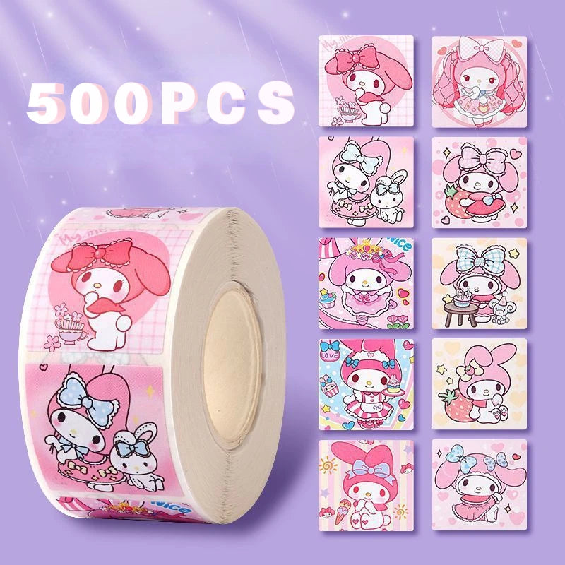 500 PCS Sanrio Hello Kitty, Kuromi & My Melody Sticker Pack – Adorable Kawaii Cartoon Stickers for Journals, Crafts, and Gifting