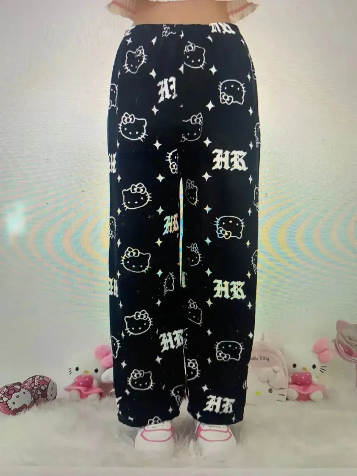 Sanrio Hello Kitty Y2K Kawaii Anime Flannel Pajamas – Women’s Warm Fleece Cartoon Home Pants for Autumn & Winter Comfort