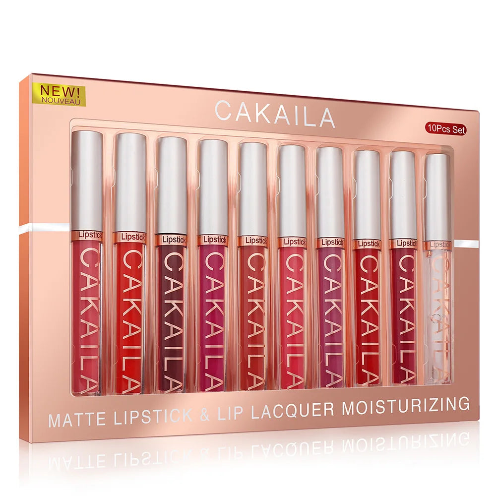 CAKAILA 10pcs Nude Lip Gloss Matte Velvet Lipstick Set