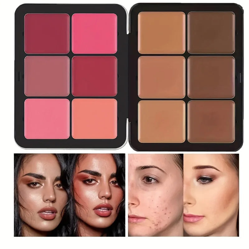 12-Color Blush & Face Palette β Creamy Multi-Color Blusher, Concealer, Contour & Highlighter | All-in-One Iron Box Makeup Palette