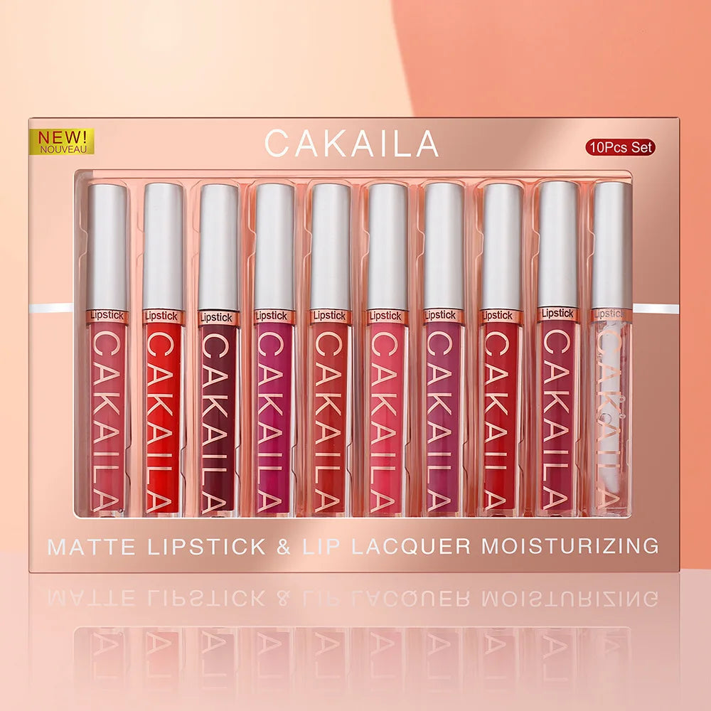 CAKAILA 10pcs Nude Lip Gloss Matte Velvet Lipstick Set