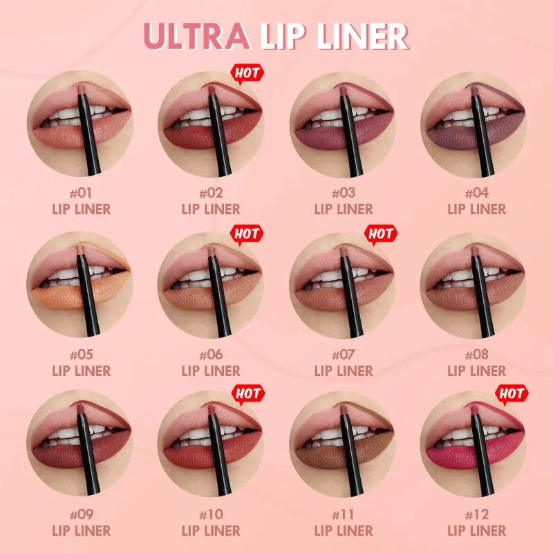 Waterproof Matte Lipliner Pencil – 12 Seductive Shades of Bold, Contoured Perfection That Stay All Day