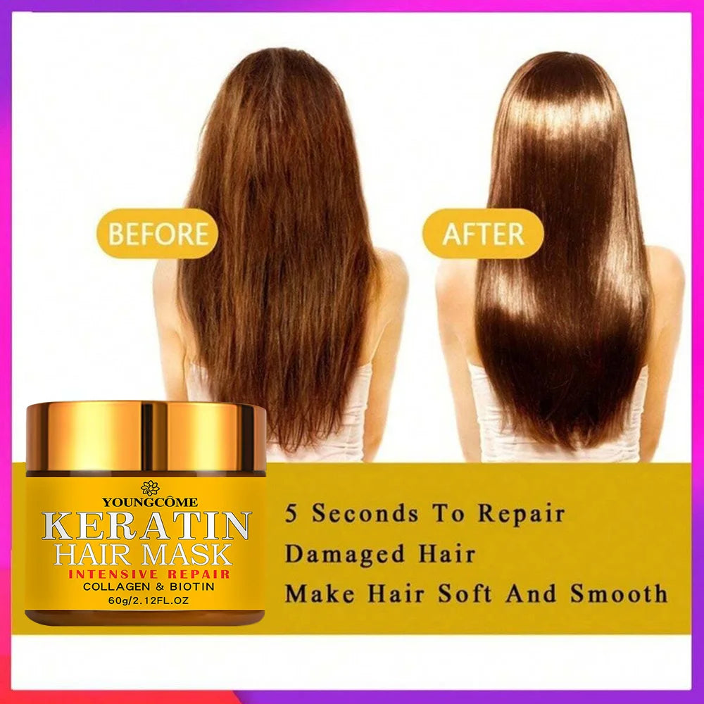 💆♀️ Transform Dry, Damaged Hair – Keratin Repair Mask + Biotin & Collagen | Deep Conditioning Treatment for Frizz-Free, Smooth, Silky Hair