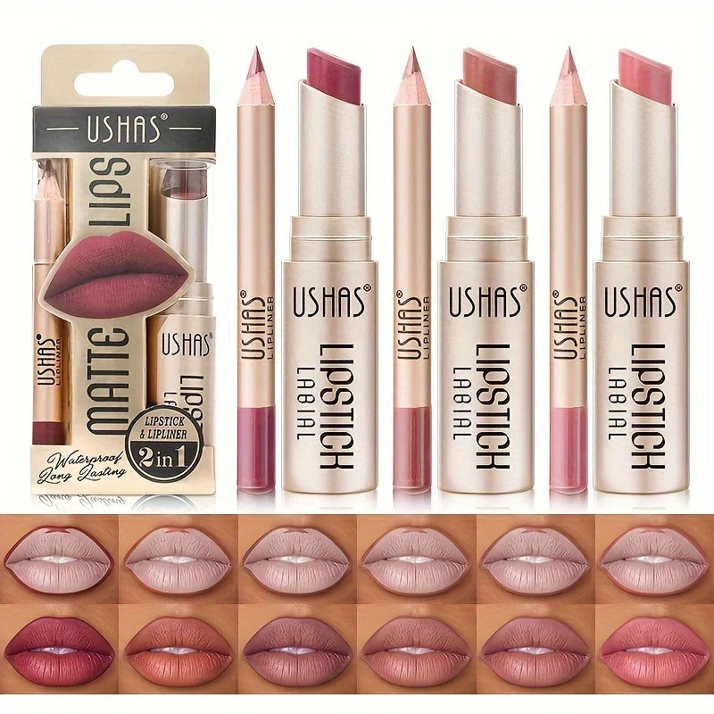 USHAS 12 Color Matte Lipstick Set + Lip Liner – Your Ultimate All-Day Flawless Lip Solution! 💋🔥