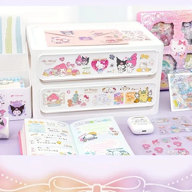 Hello Kitty Sanrio Non-Repeating 100-Piece Sticker Set – Cinnamoroll, Kuromi, Waterproof Kawaii Stickers in Gift Box for Birthdays & Stationery Lovers