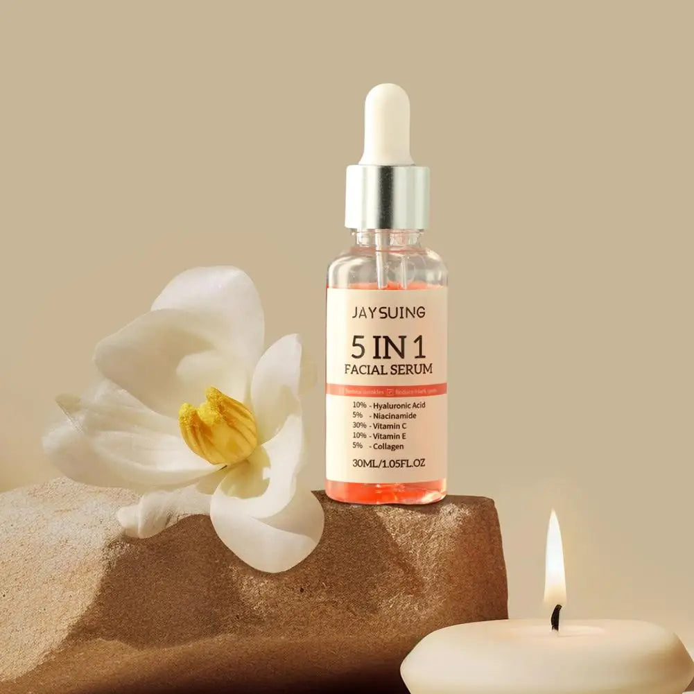 5-in-1 Vitamin C & Hyaluronic Acid Facial Serum – Fade Fine Lines, Firming, Moisturizing, Brightening, Pore-Minimizing (30ml)