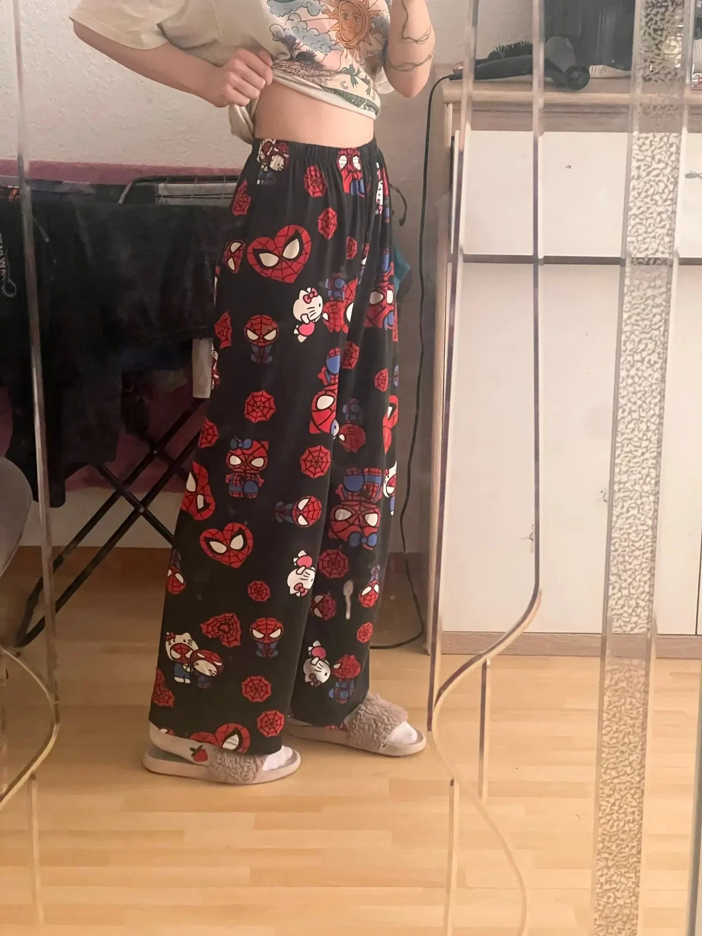 π©· Hello Kitty x Spider-Man Y2K Anime Pajama Pants β Cozy Cartoon Slacks for Couples, Girls, and Gift Giving