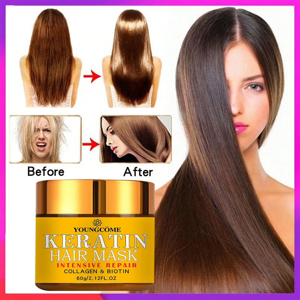 💆♀️ Transform Dry, Damaged Hair – Keratin Repair Mask + Biotin & Collagen | Deep Conditioning Treatment for Frizz-Free, Smooth, Silky Hair