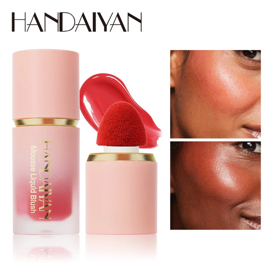 HANDAIYAN 6-Color Matte Liquid Blush – Long-Lasting, Waterproof Formula with Built-In Sponge Applicator