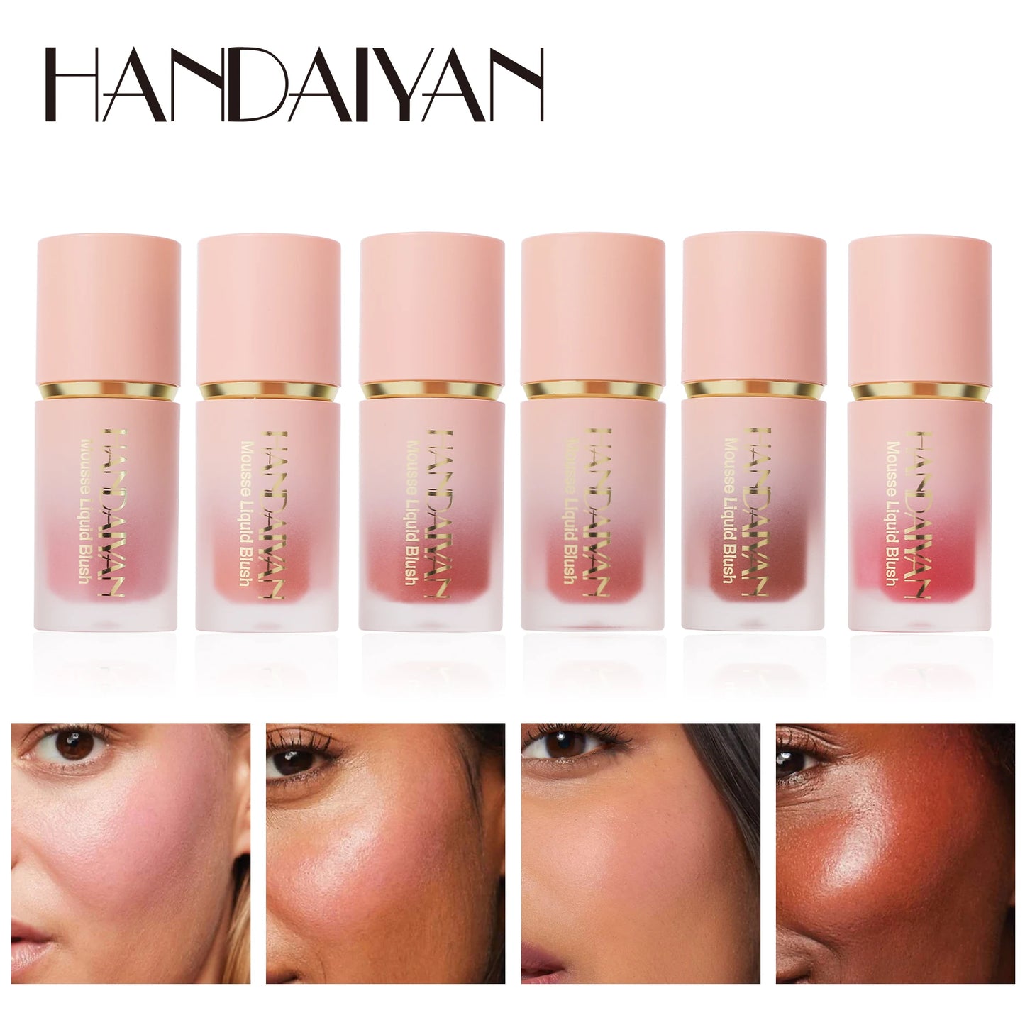 HANDAIYAN 6-Color Matte Liquid Blush β Long-Lasting, Waterproof Formula with Built-In Sponge Applicator