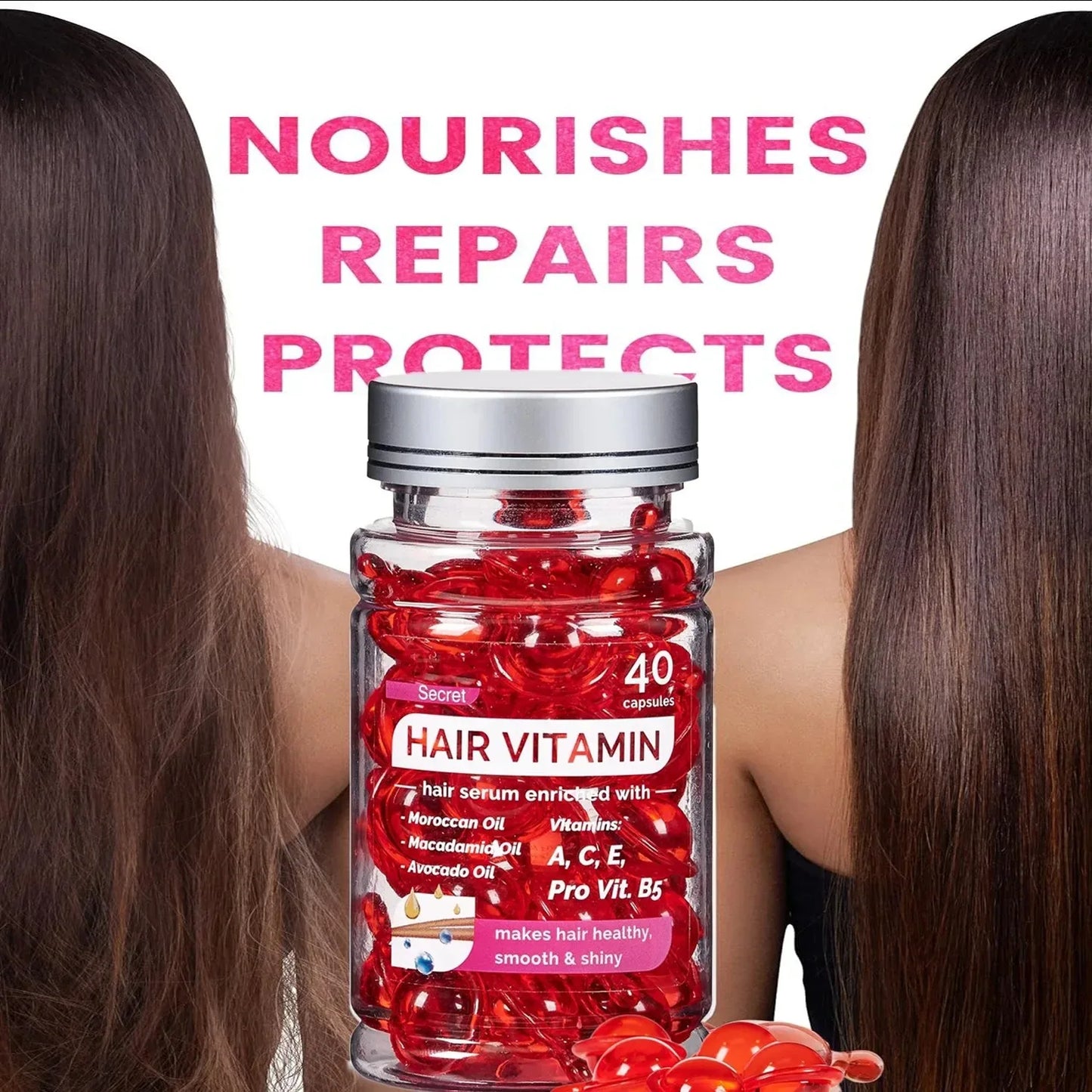 🧴 Transform Your Hair Instantly – Moroccan Agam Vitamin Oil Capsules for Silky, Damage-Free Hair (40 Count)