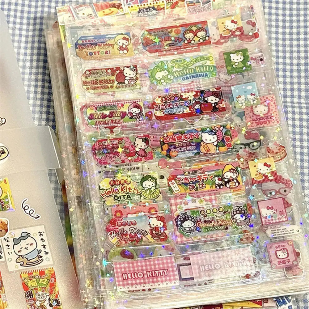 5pcs Hello Kitty & Rilakkuma Holographic Laser Stickers – Die-Cut Kawaii Anime Stickers for Journals, Laptops, & Collectors
