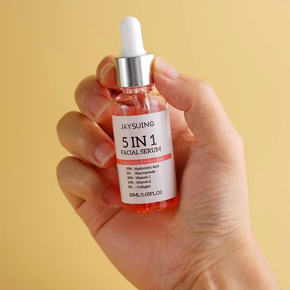 5-in-1 Vitamin C & Hyaluronic Acid Facial Serum – Fade Fine Lines, Firming, Moisturizing, Brightening, Pore-Minimizing (30ml)