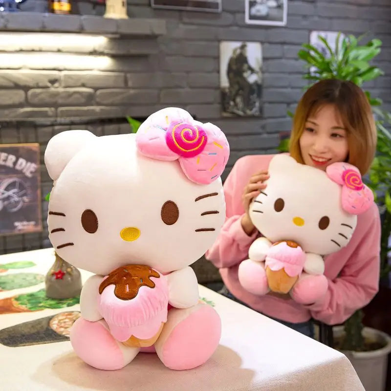 Hello Kitty Kawaii Plush Toys – Soft Ice Cream Pillow Dolls, Cute Stuffed Animal Decor & Christmas Gift for Girls and Kids