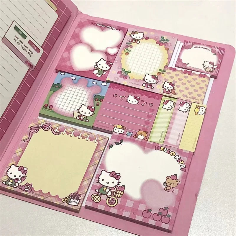 Kawaii Hello Kitty Sticky Notes – Cute Cartoon Memo Pads with Kuromi, My Melody & Cinnamoroll for School, Office, or Journals