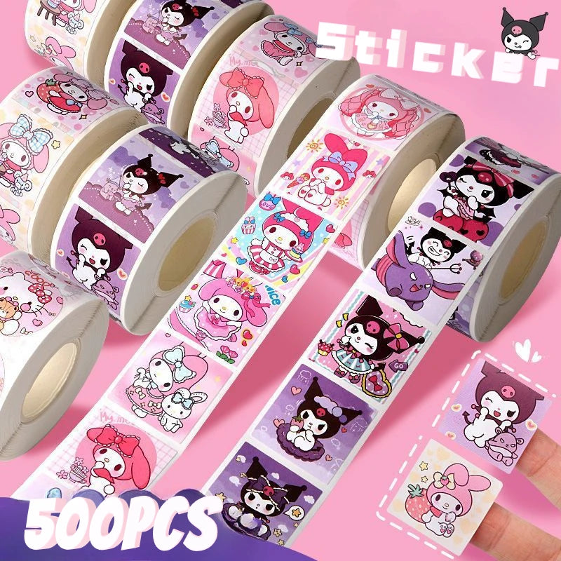 500 PCS Sanrio Hello Kitty, Kuromi & My Melody Sticker Pack – Adorable Kawaii Cartoon Stickers for Journals, Crafts, and Gifting