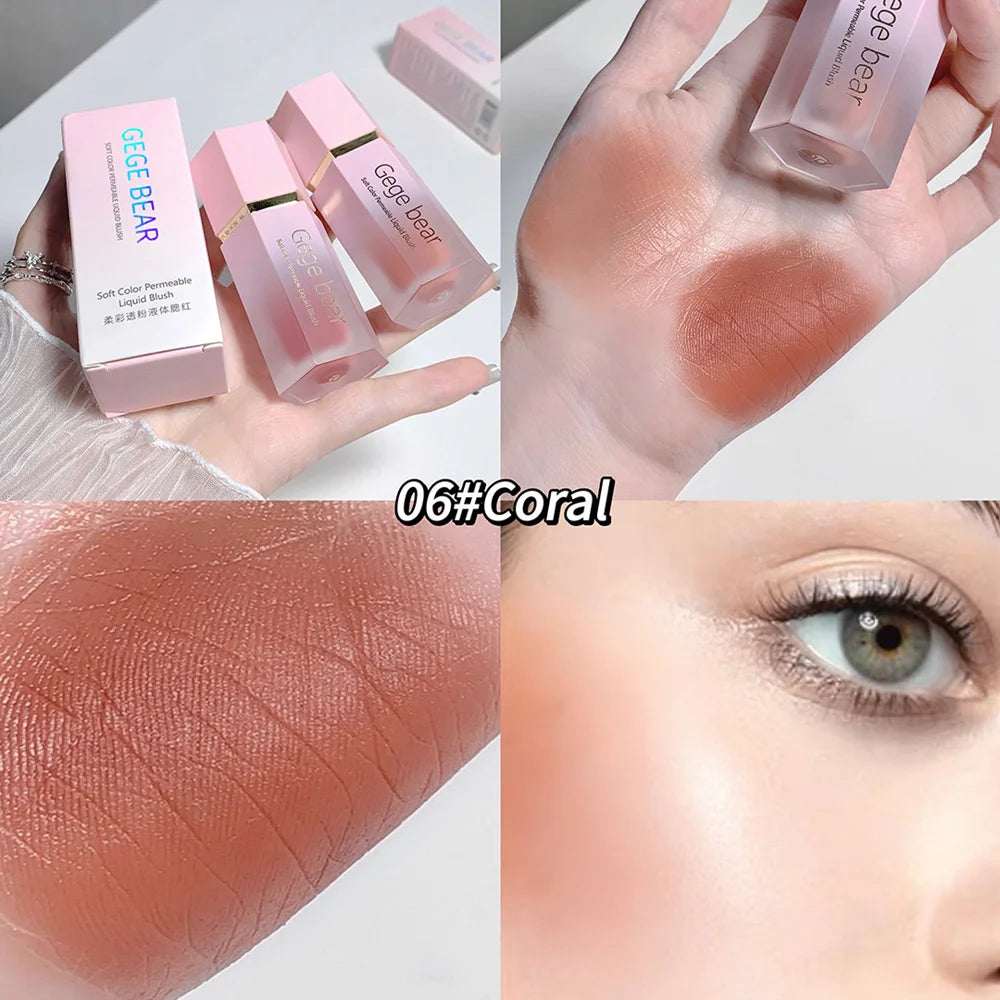 Gege Bear Liquid Blush Cream – 6 Colors, Smooth Velvet Matte Pink Blusher, Natural & Easy to Blend