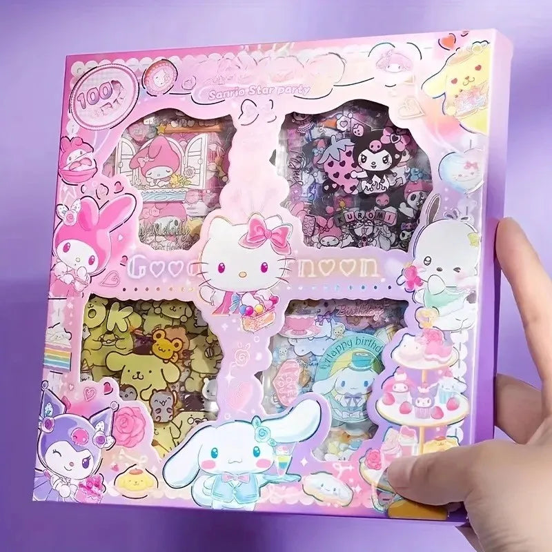 Hello Kitty Sanrio Non-Repeating 100-Piece Sticker Set – Cinnamoroll, Kuromi, Waterproof Kawaii Stickers in Gift Box for Birthdays & Stationery Lovers