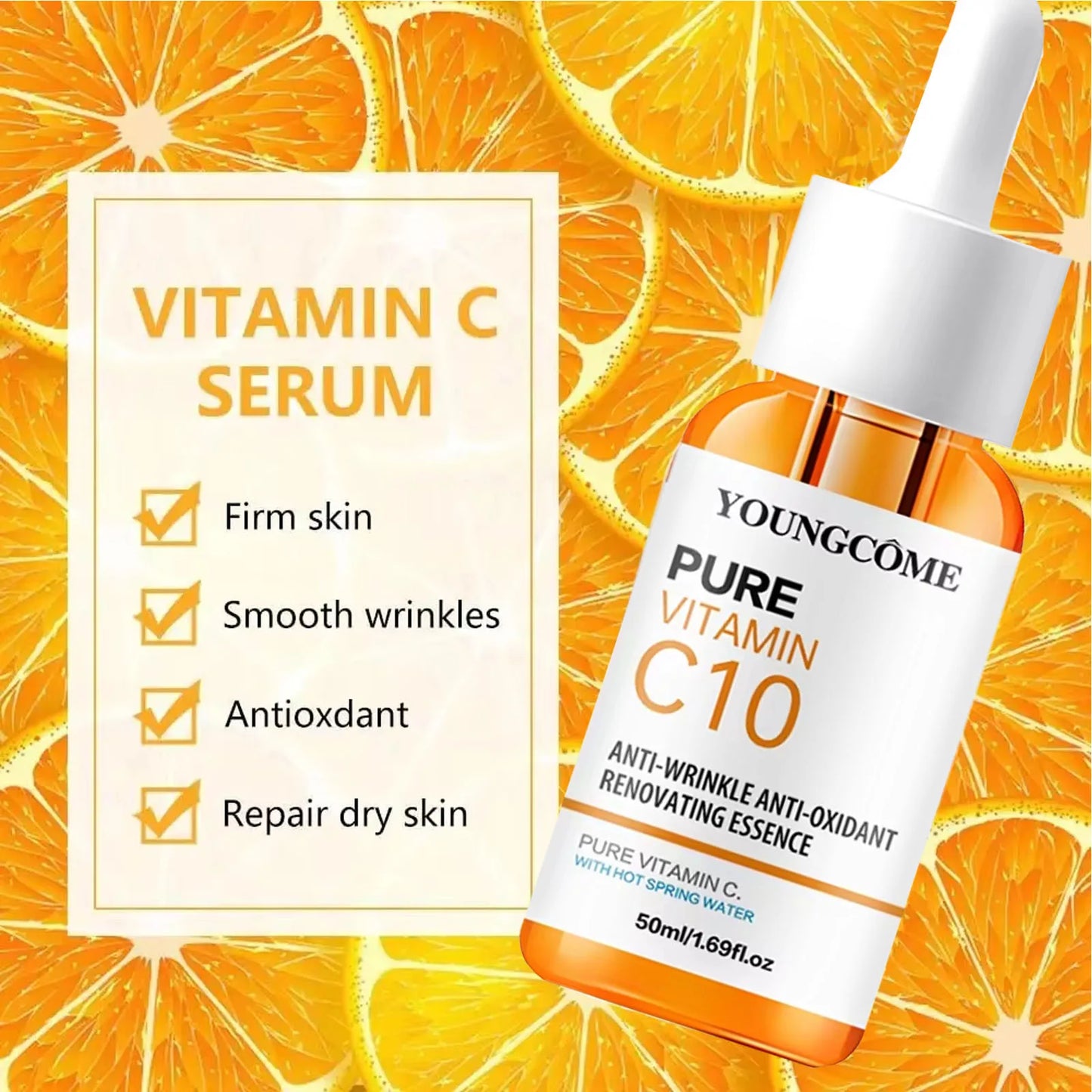 🌞 Vitamin C Glow Serum – Hyaluronic Acid + Dark Spot Corrector | Brightens, Fades Fine Lines & Hydrates Dull Skin | 10ml