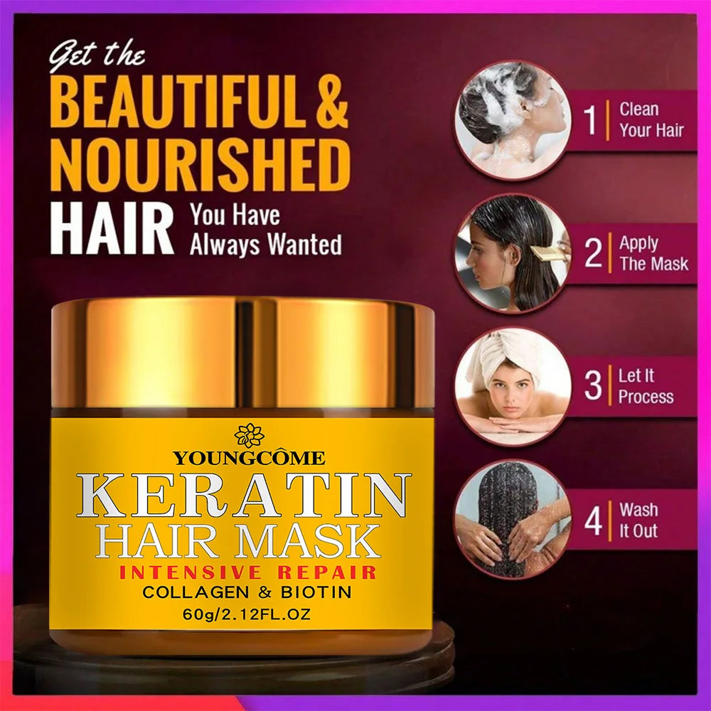 💆♀️ Transform Dry, Damaged Hair – Keratin Repair Mask + Biotin & Collagen | Deep Conditioning Treatment for Frizz-Free, Smooth, Silky Hair