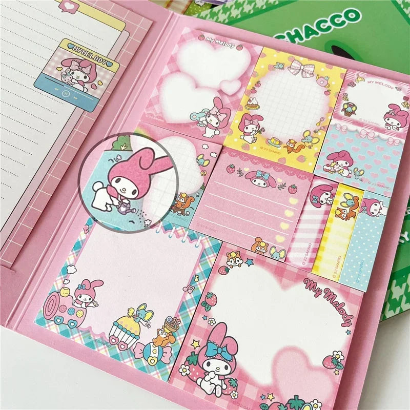 Kawaii Hello Kitty Sticky Notes – Cute Cartoon Memo Pads with Kuromi, My Melody & Cinnamoroll for School, Office, or Journals