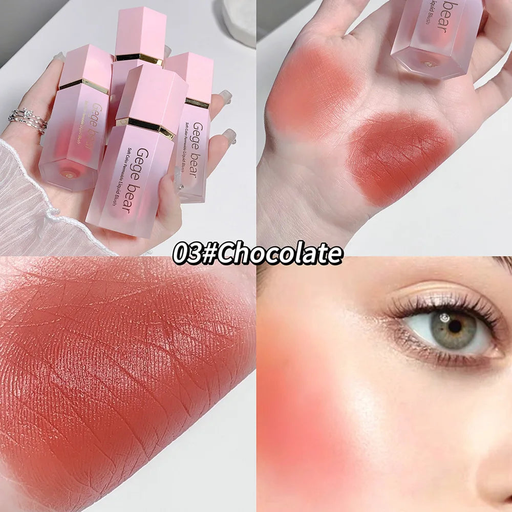 Gege Bear Liquid Blush Cream – 6 Colors, Smooth Velvet Matte Pink Blusher, Natural & Easy to Blend