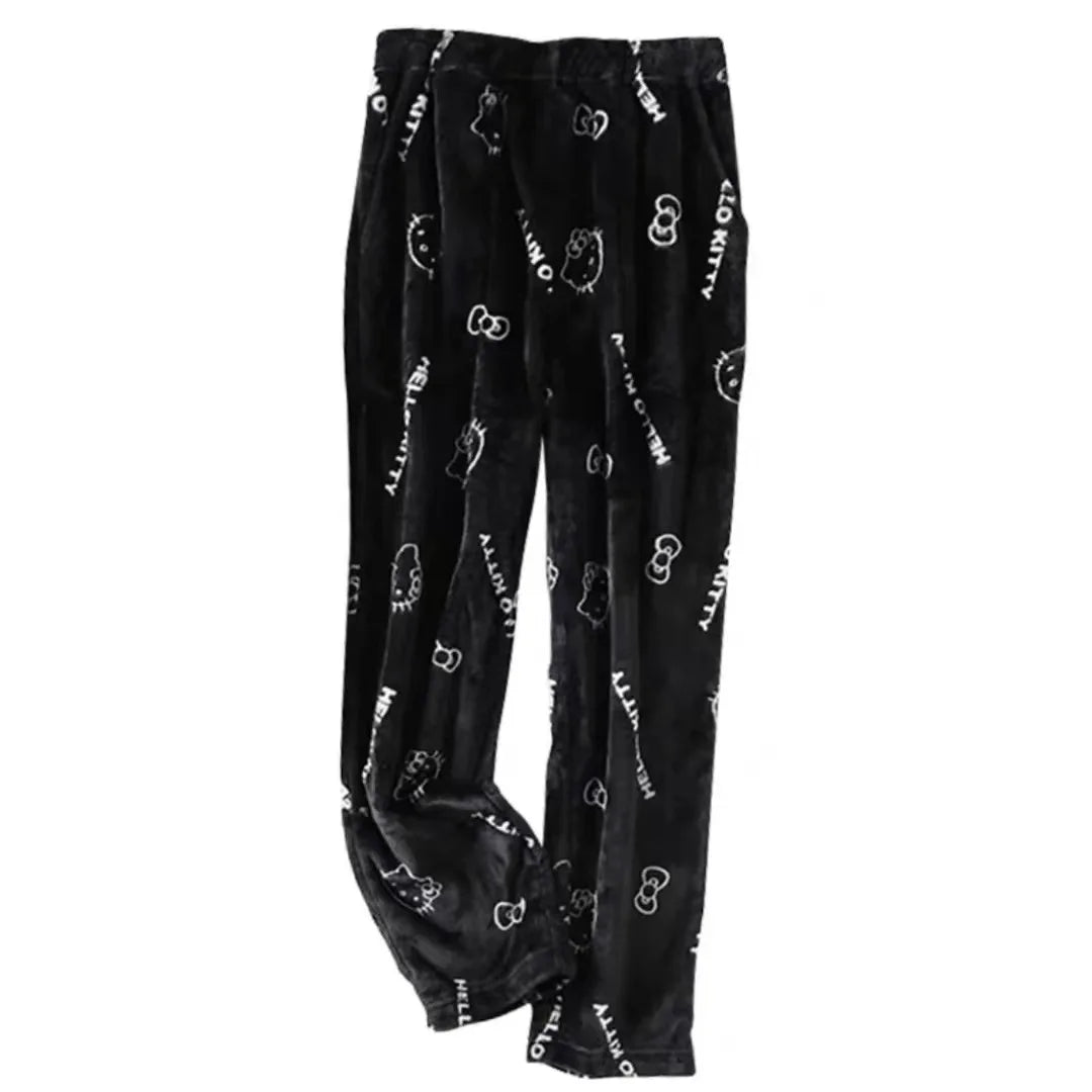 Sanrio Hello Kitty Halloween Flannel Pajamas – Kawaii Women’s Cartoon Woolen Trousers for Autumn Comfort