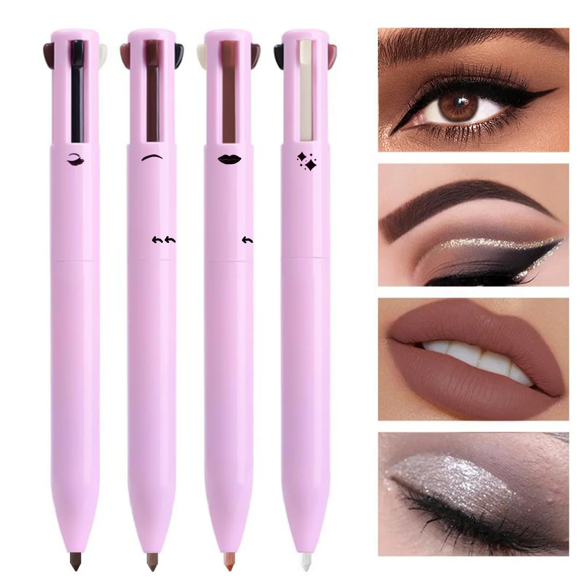 4-in-1 Multi-Functional Lip Liner, Eyeliner & Eyebrow Pencil – 4-Color Set for Full-Face Precision Beauty