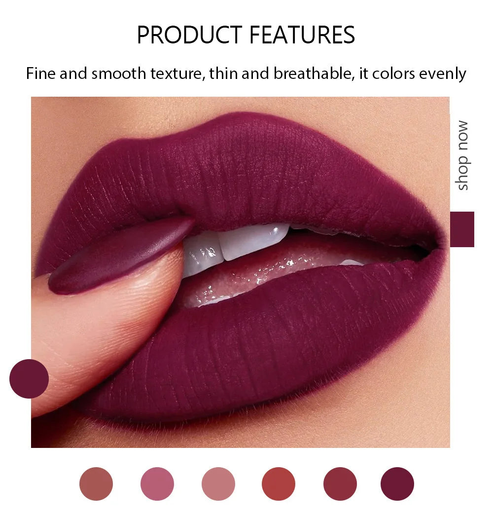 6-Color Matte Lipstick β Non-Fading, Non-Stick Cup, Long-Lasting Velvet Finish π Smooth Matte Lip Color, Waterproof & Smudge-Proof