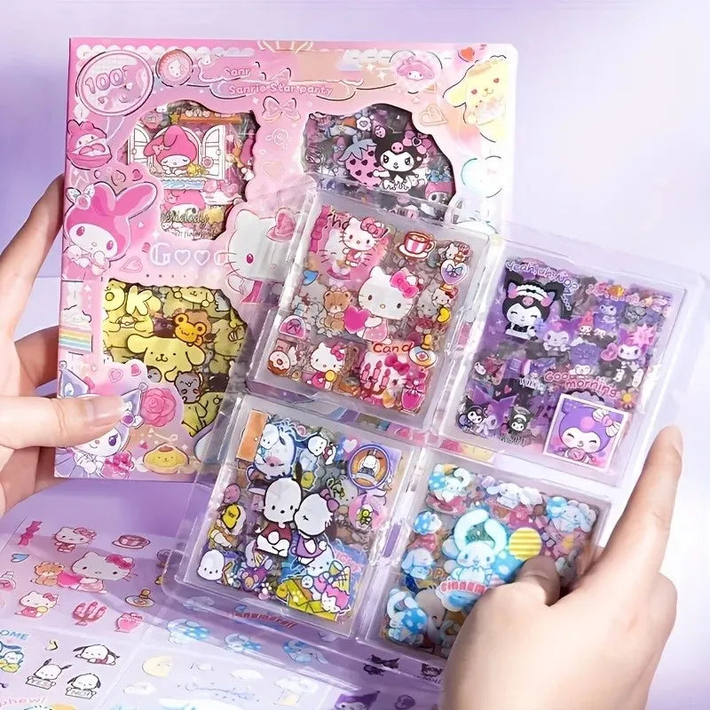 Hello Kitty Sanrio Non-Repeating 100-Piece Sticker Set – Cinnamoroll, Kuromi, Waterproof Kawaii Stickers in Gift Box for Birthdays & Stationery Lovers